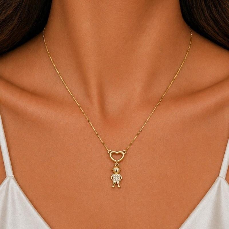 COLAR PINGENTE CORACAO 1 MENINO SEMI OURO
