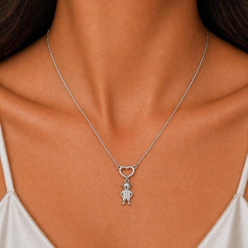 COLAR PINGENTE CORACAO 1 MENINO SEMI PRATA