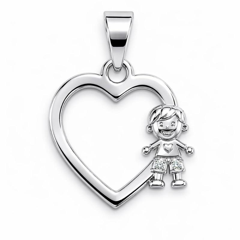 PINGENTE CORACAO VAZADO COM MENINO SEMI PRATA