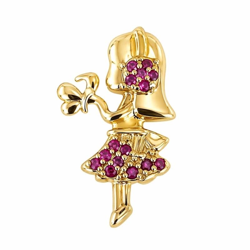 PINGENTE MENINA BORBOLETA RUBI FUSION SEMI OURO