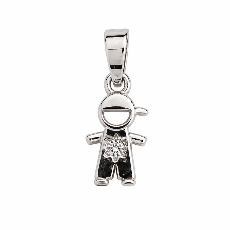 PINGENTE MENINO P 1 ZIRCONIA CENTRAL SEMI PRATA