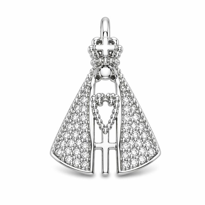 PINGENTE NOSSA SENHORA CRAVEJADO SEMI PRATA M