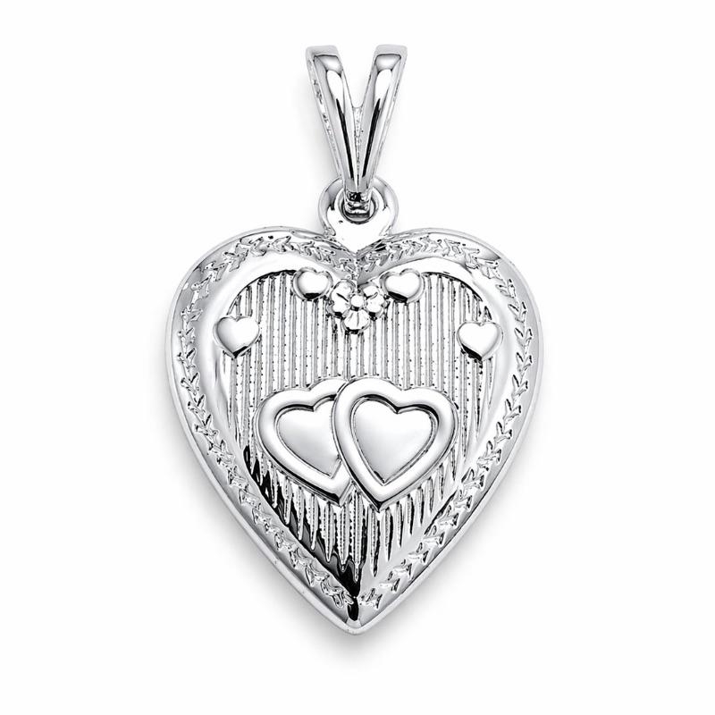 PINGENTE RELICARIO 2 CORACOES SEMI PRATA