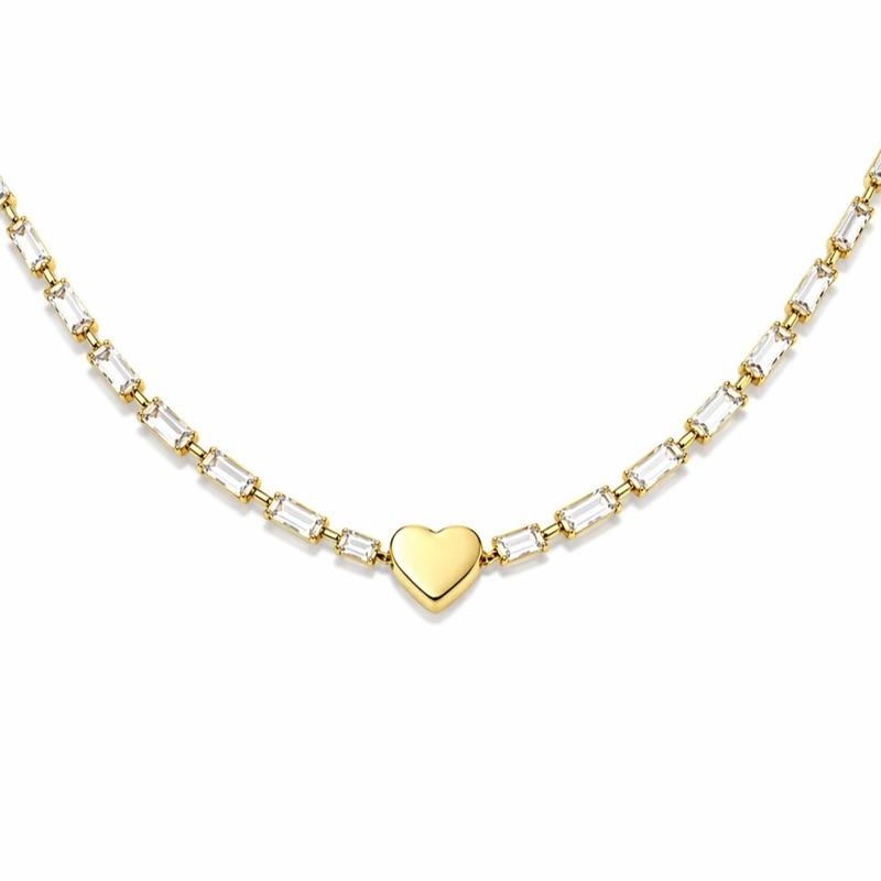 PULSEIRA RIVIERA BAGUETE CORAÇÃO SEMI OURO