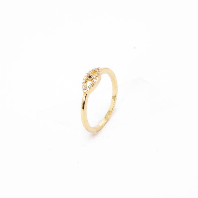ANEL OLHO GREGO CRAVEJADO COM ZIRCÔNIA OURO AMARELO