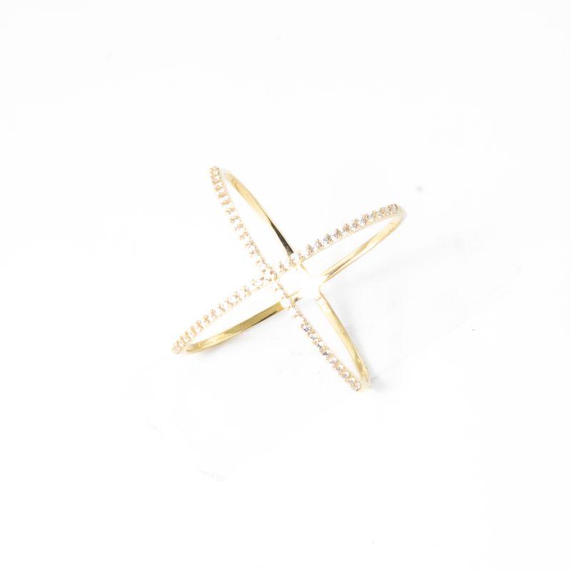 ANEL X CRAVEJADO COM ZIRCÔNIAS  OURO 18K 750