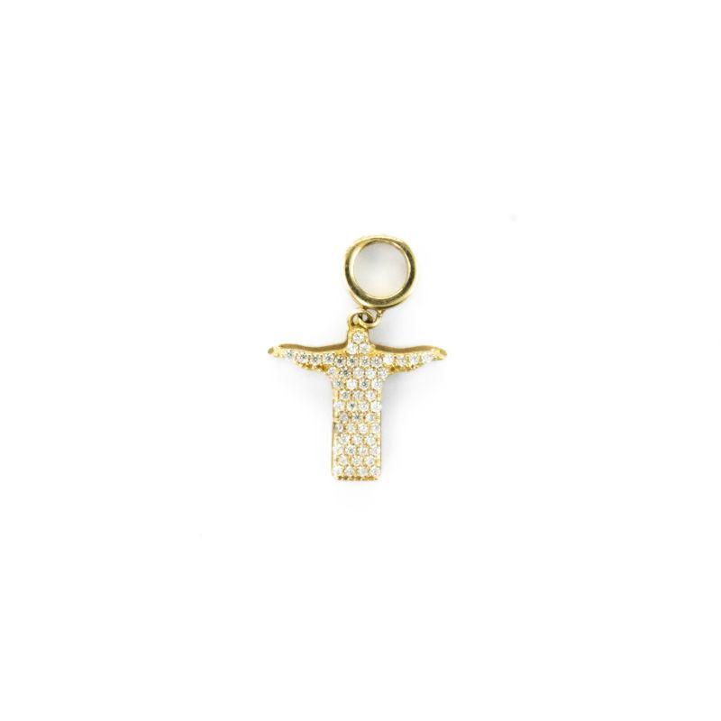 BERLOQUE CRISTO REDENTOR CRAVEJADO OURO 18K