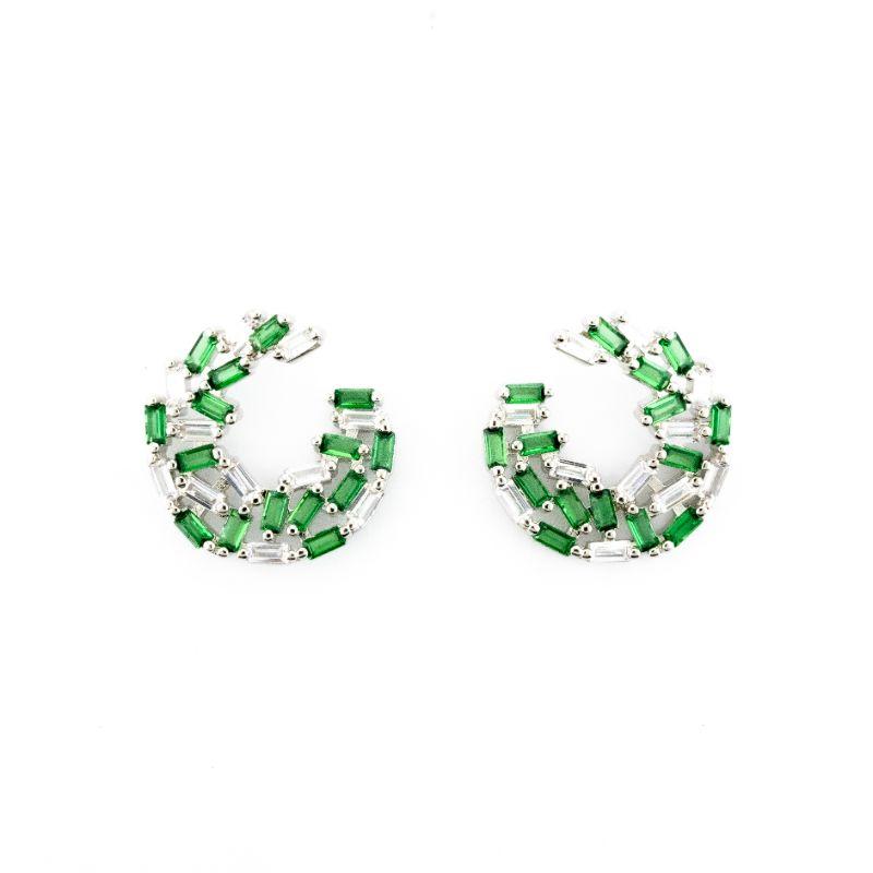 BRINCO CARACOL COM BAGUETES VERDE E CRISTAL