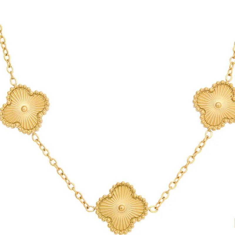 COLAR 5 TREVOS LISOS 40CM MAIS 5CM DE EXTENSOR BANHADO NO OURO AMARELO