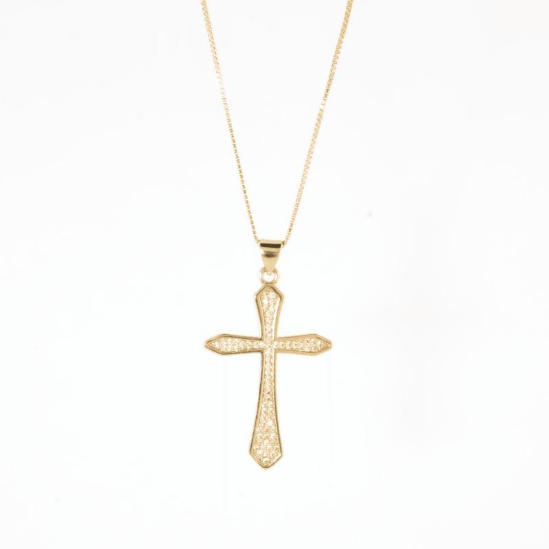 COLAR CRUCIFIXO CRAVEJADO OURO AMARELO