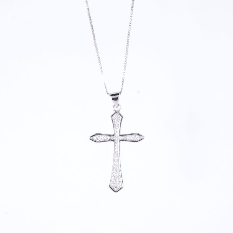 COLAR CRUCIFIXO CRAVEJADO OURO BRANCO