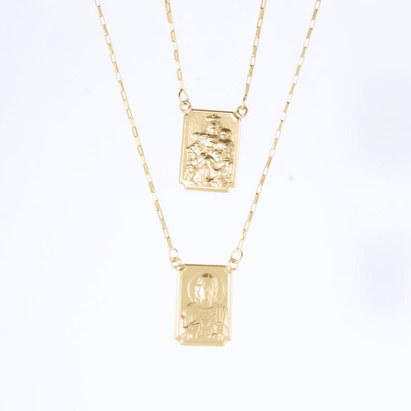 ESCAPULARIO SAGRADO CORACAO DE JESUS MEDALHA TAMANHO G 60CM OURO 18K