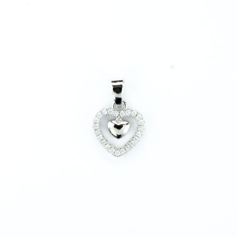 PINGENTE 2 CORAÇÕES COM 1 CRAVEJADO