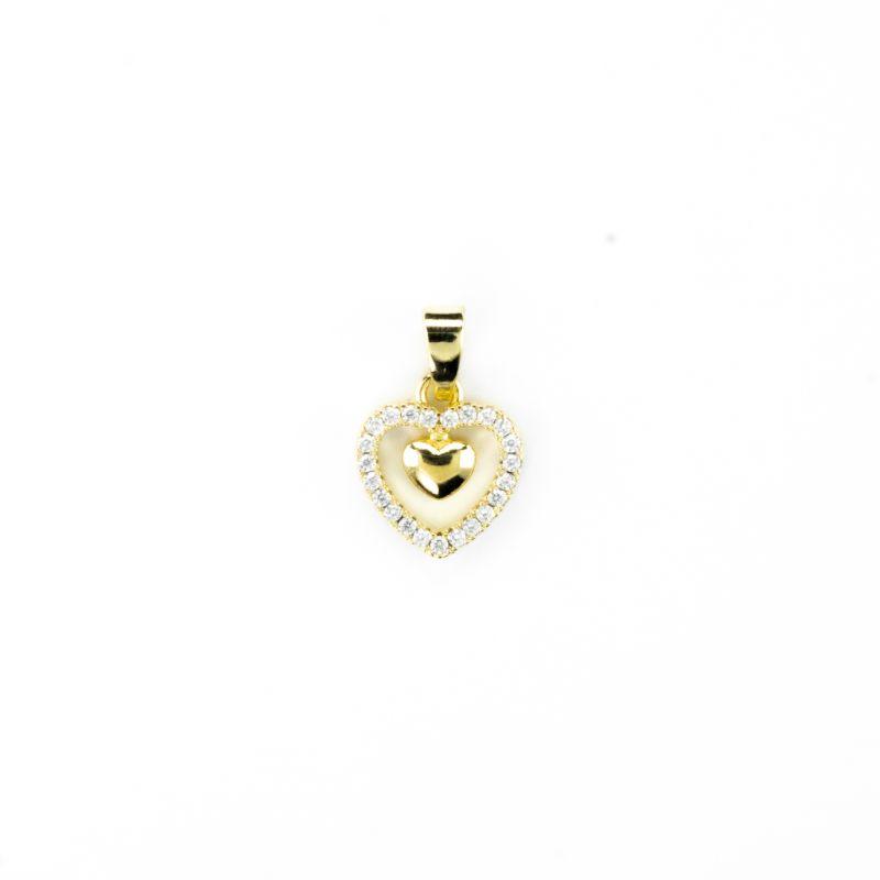 PINGENTE 2 CORAÇÕES COM 1 CRAVEJADO