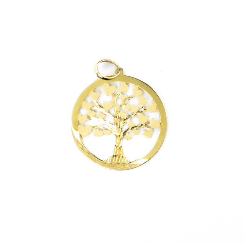 PINGENTE MANDALA ÁRVORE DA VIDA COM CORAÇÕES OURO 18K