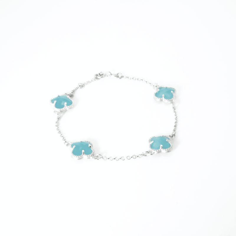 PULSEIRA 4 TREVOS AZUL CLARO 18CM PRATA 925