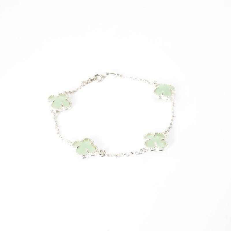 PULSEIRA 4 TREVOS VERDE CLARO 18CM PRATA 925