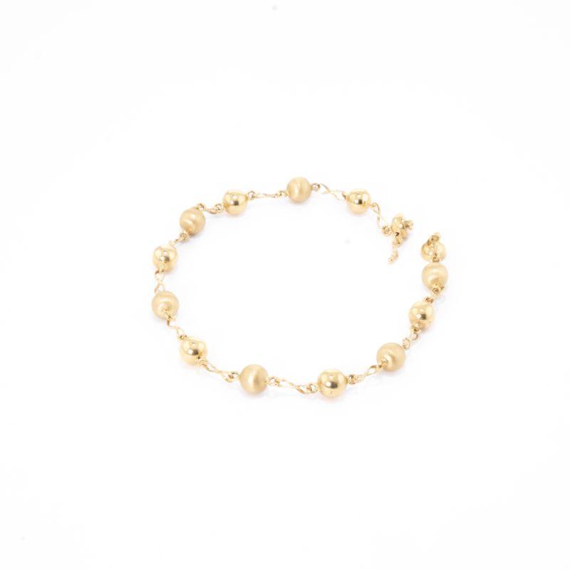 PULSEIRA DE BOLAS LAMINADA E FUSCA INTERCALADAS COM SÍMBOLO DO  INFINITO 18CM OURO 18K