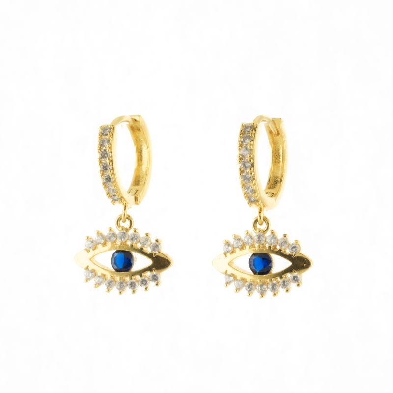 ARGOLINHA OLHO GREGO CRAVEJADO COM PONTO DE LUZ AZUL