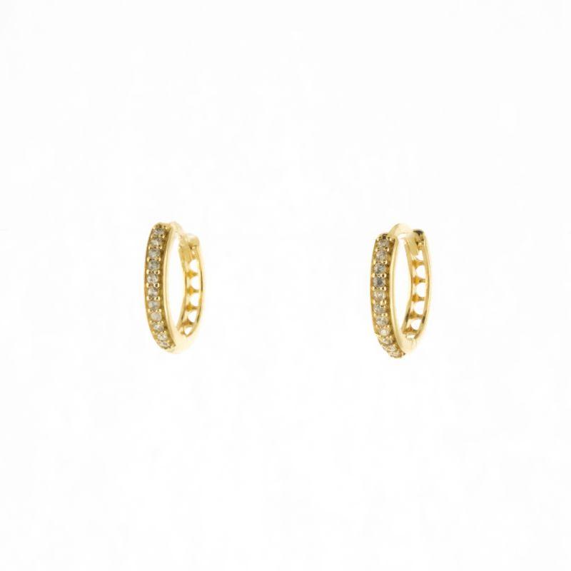 BRINCO ARGOLA COM 1 FILEIRA ZIRCONIAS DETALHE VAZADO OURO 18K