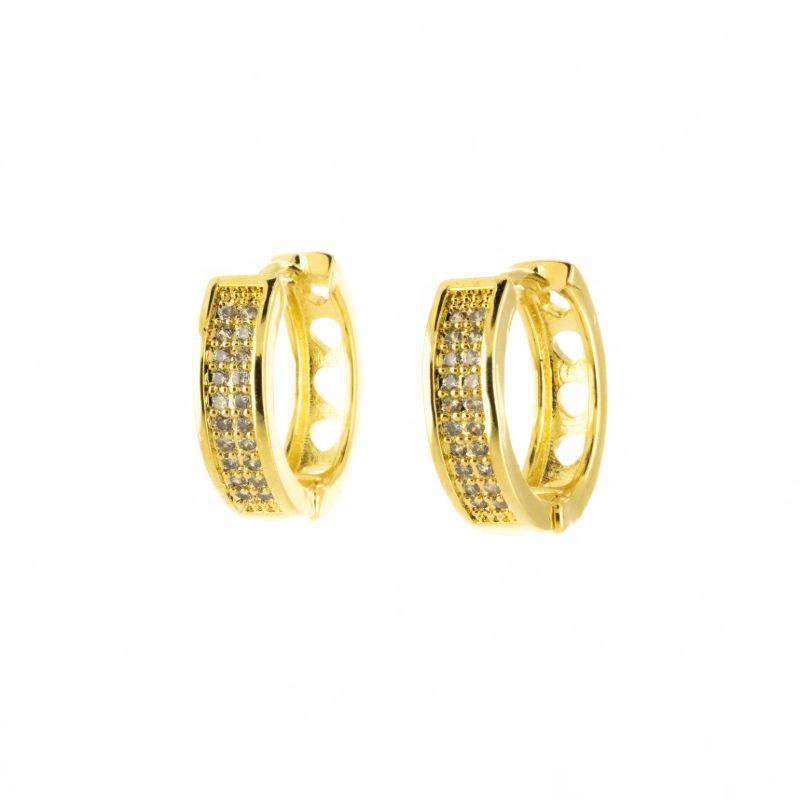 BRINCO ARGOLA CRAVEJADA COM DUAS FILEIRAS DE ZIRCÓNIAS OURO AMARELO