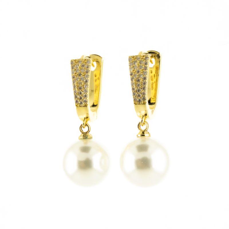 BRINCO ARGOLA OVAL CRAVEJADA COM PÊNDOLO DE PÉROLA