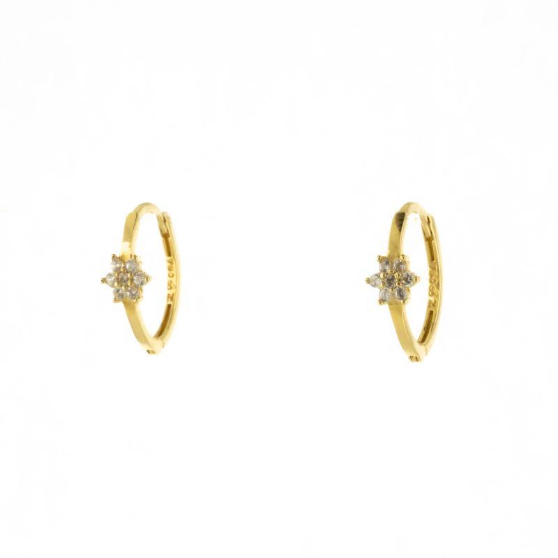 BRINCO ARGOLA OVAL DETALHE ROSA CRAVEJADA OURO 18K