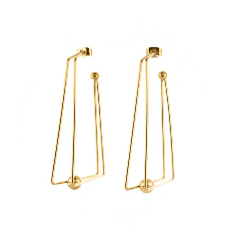 BRINCO  GEOMÉTRICO ARO QUADRADO COM UMA BOLINHA BANHADO NO OURO AMARELO