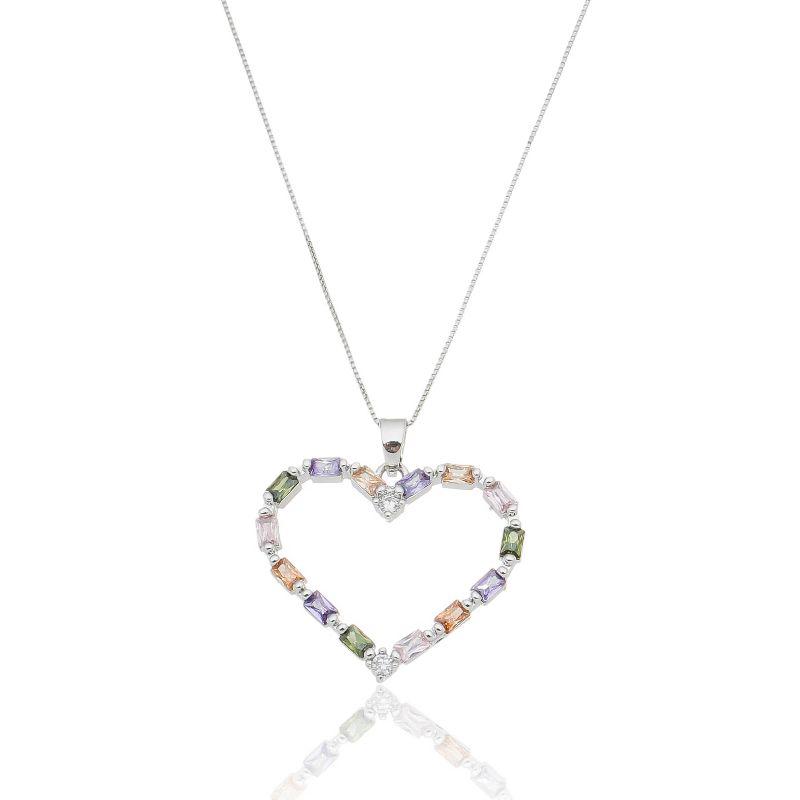 COLAR CORAÇÃO COLORFUL BANHADO OURO BRANCO