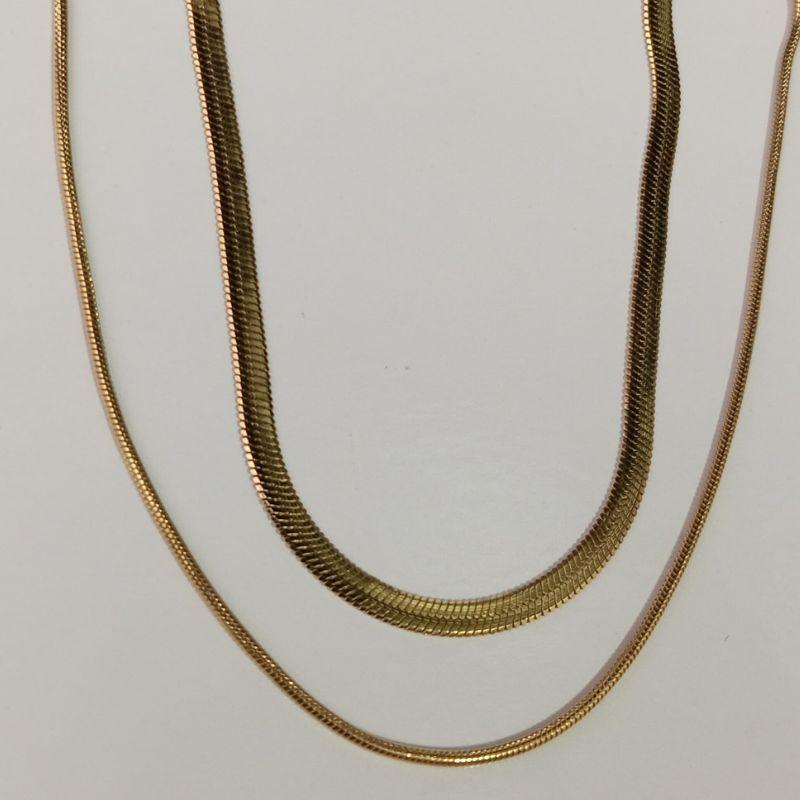 COLAR DUPLO MALHA 40CM E CORRENTE RABO DE RATO 45CM BANHADA NO OURO AMARELO