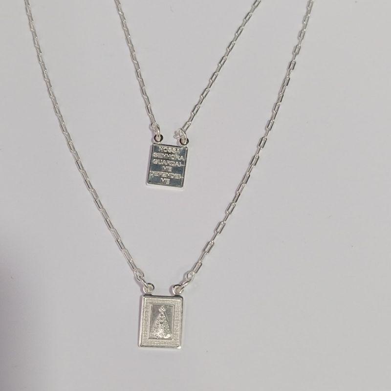 COLAR ESCAPULÁRIO NOSSA SENHORA BORDA RETA  60CM PRATA 925