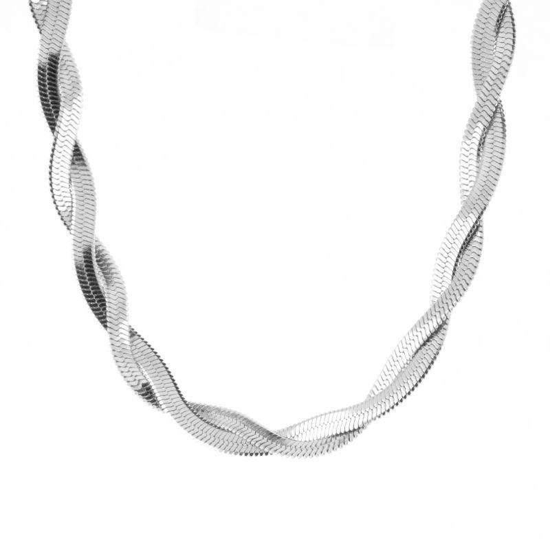 COLAR GARGANTILHA MALHA LAMINADA DUPLA 40CM MAIS 5CM DE EXTENSOR  TRANÇADA BANHADA NO OURO BRANCO