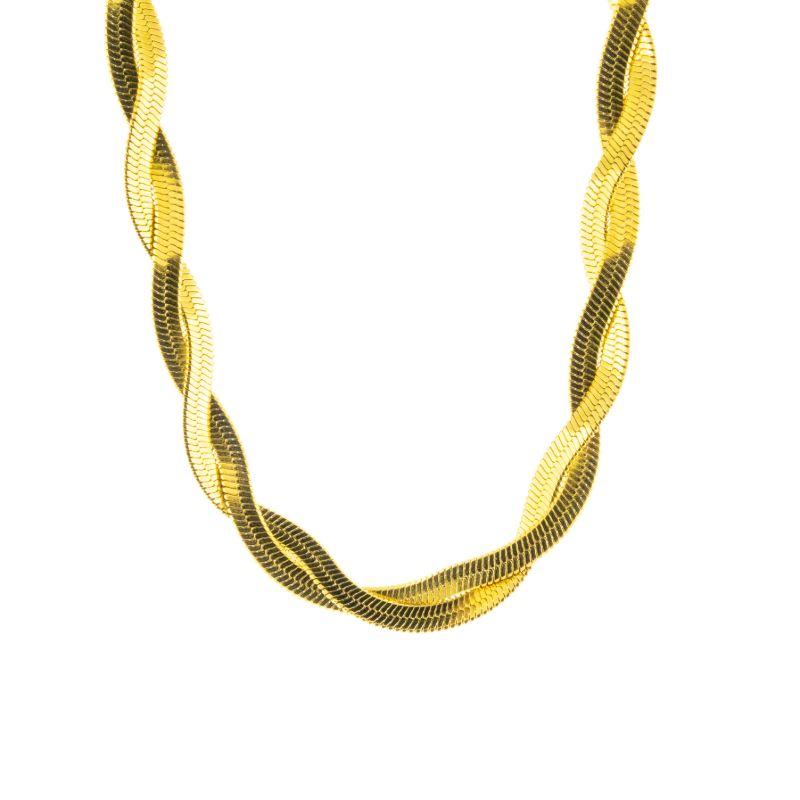 COLAR GARGANTINHA MALHA LAMINADA DUPLA TRANÇADA 40CM / 5CM DE EXTENSOR BANHADO NO OURO AMARELO