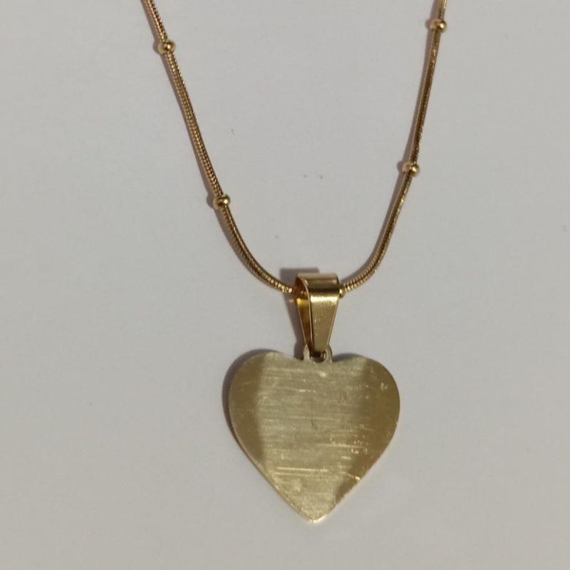 COLAR RABO DE RATO P COM BOLINHAS INTERCADAS COM PINGENTE DE CORAÇÃO FINO LISO 45CM MAIS 5CM DE EXTENSOR BANHADO NO OURO AMARELO