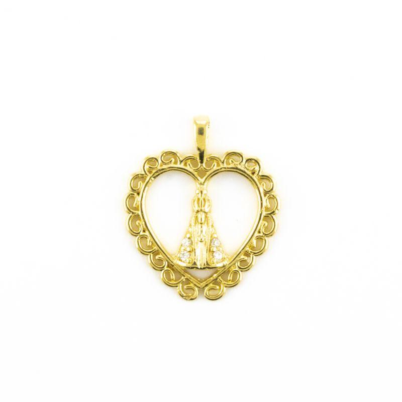 PINGENTE CORACAO NOSSA SENHORA CRAVEJADA COM ZIRCONIAS
