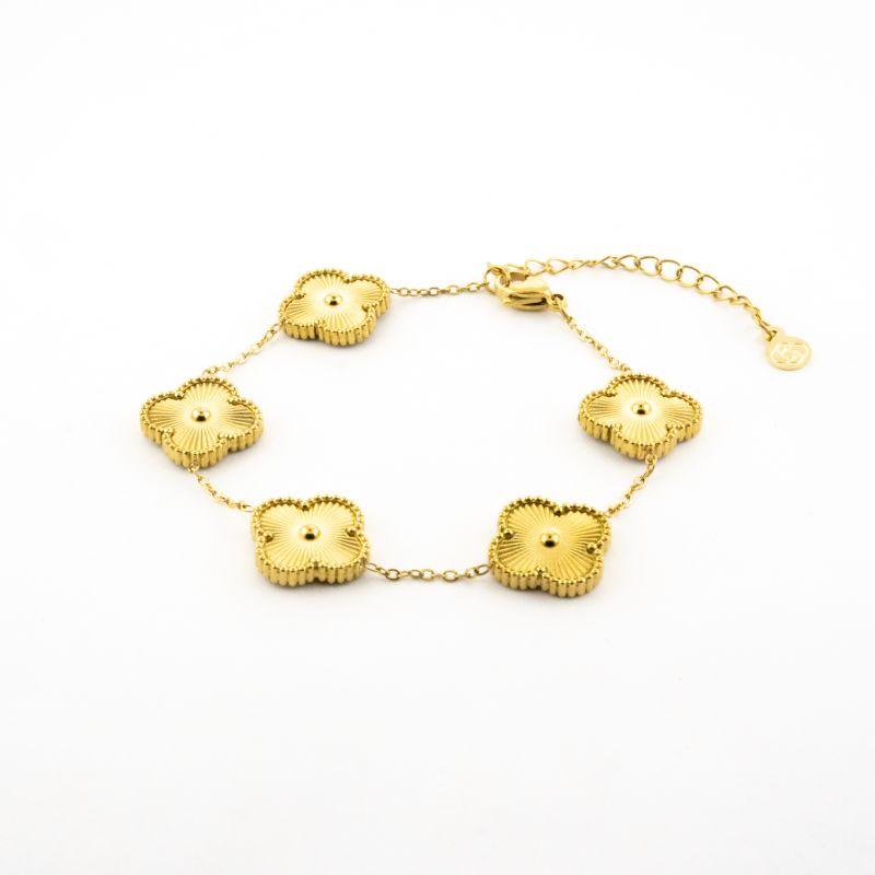 PULSEIRA 5 TREVOS LISO 17CM MAIS 5CM DE EXTENSOR BANHADA NO OURO AMARELO