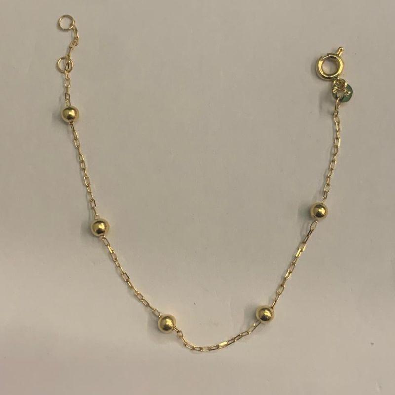 PULSEIRA BOLINHA INFANTIL 13CM OURO 18K