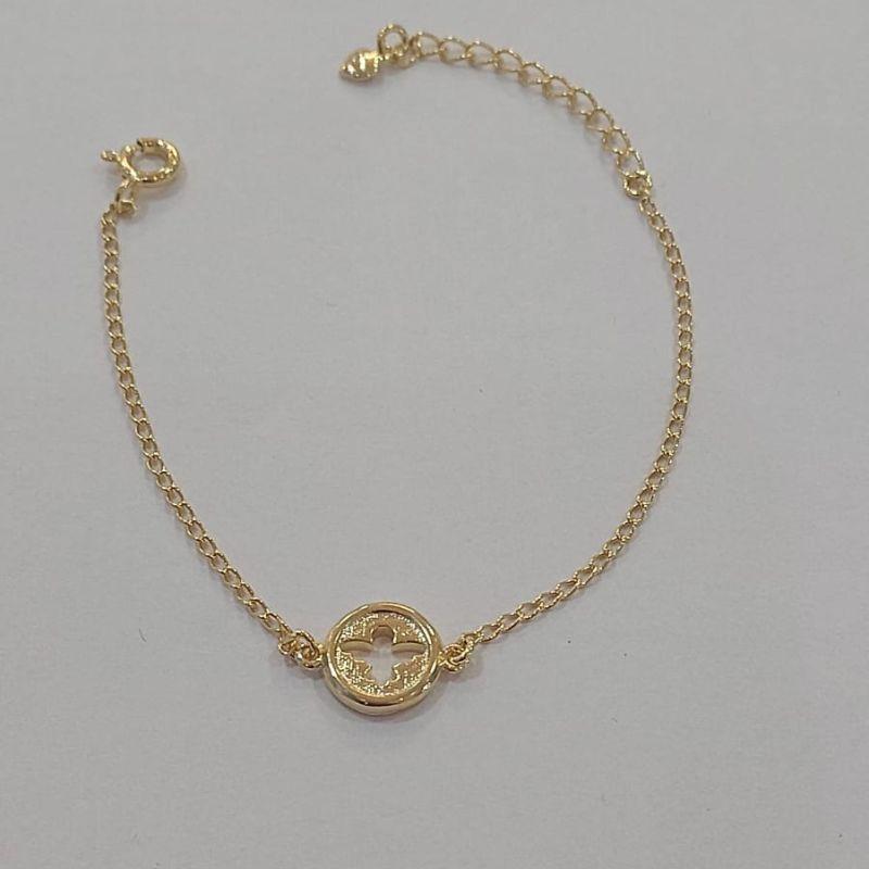 PULSEIRA COM PINGENTE REDONDO COM DIVINO ESPIRITO SANTO 13CM E 5CM DE EXTENSOR