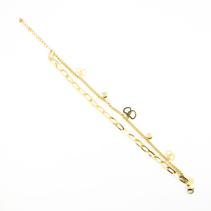 PULSEIRA DUAS EM UMA GRUMET COM CORAÇÕES E PONTO DE LUZ E A CARTIER 19CM COM 5CM DE EXTENSOR  BANHADA NO OURO AMARELO