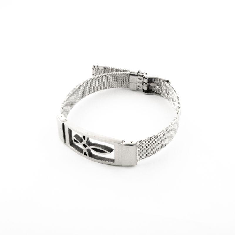 PULSEIRA MALHA DE AÇO CRUZ TRABALHADA ACO INOX