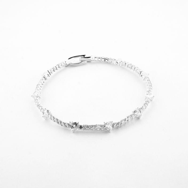 PULSEIRA RIVIERA FECHO GAVETA COM PONTO DE LUZ DE CORAÇÃO 18CM PRATA