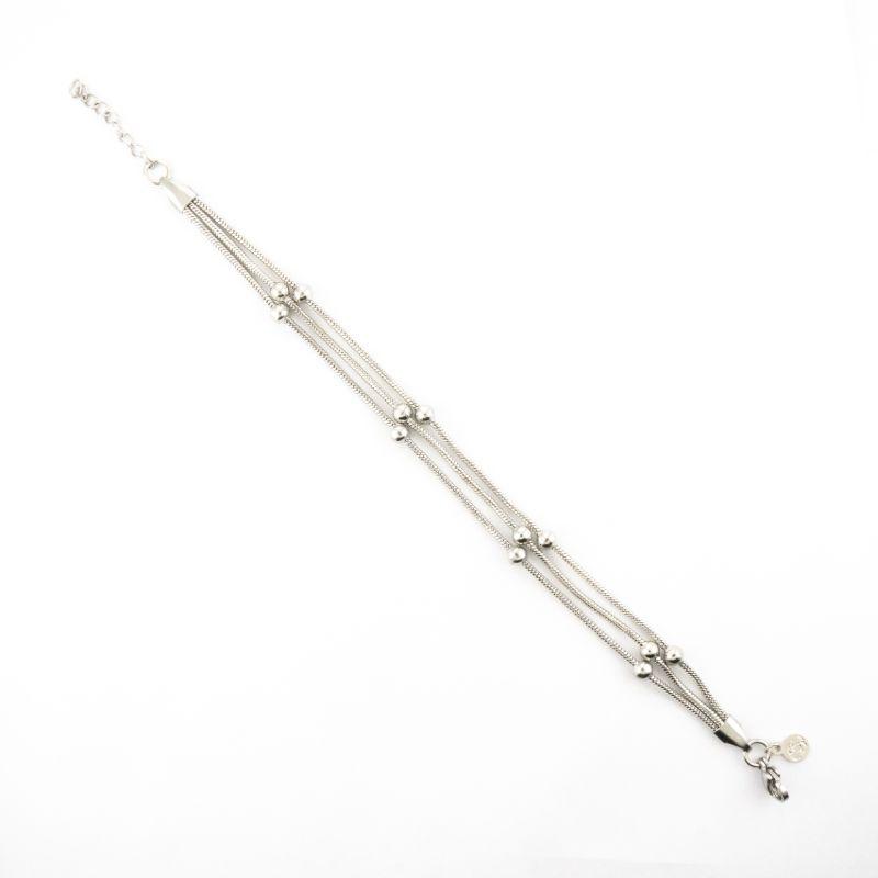 PULSEIRA  TRIPLA COM BOLINHAS  19CM MAIS 5CM BANHADA NO OURO BRANCO