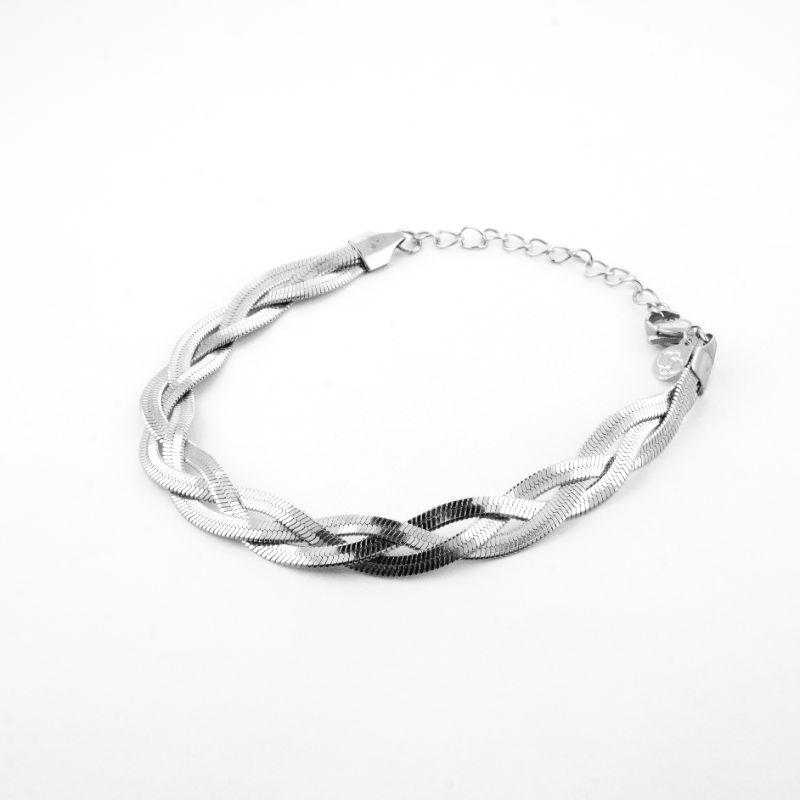 PULSEIRA TRIPLA MALHA LAMINADA TRANÇADA 19CM MAIS 5CM DE EXTENSOR BANHADA NO BRANCO