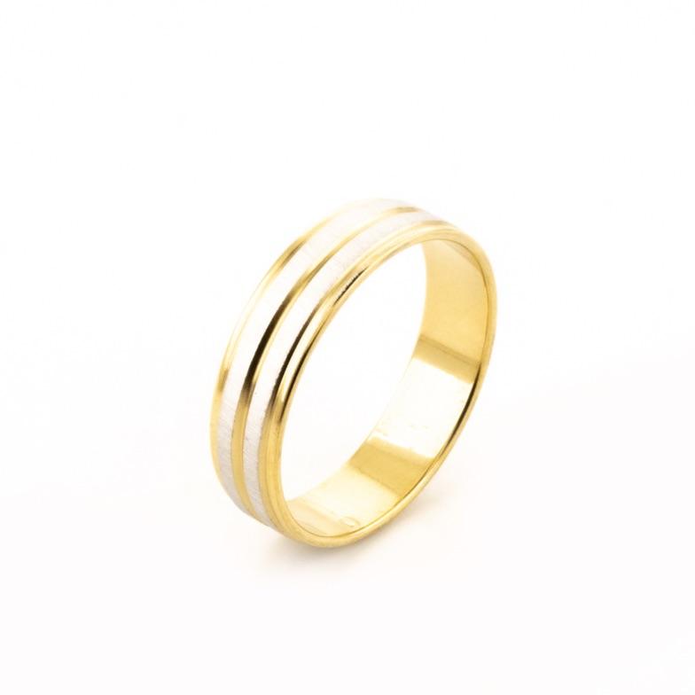 ALIANÇA SEMIJOIA 2 FRISOS PRATA 3 FRISOS OURO