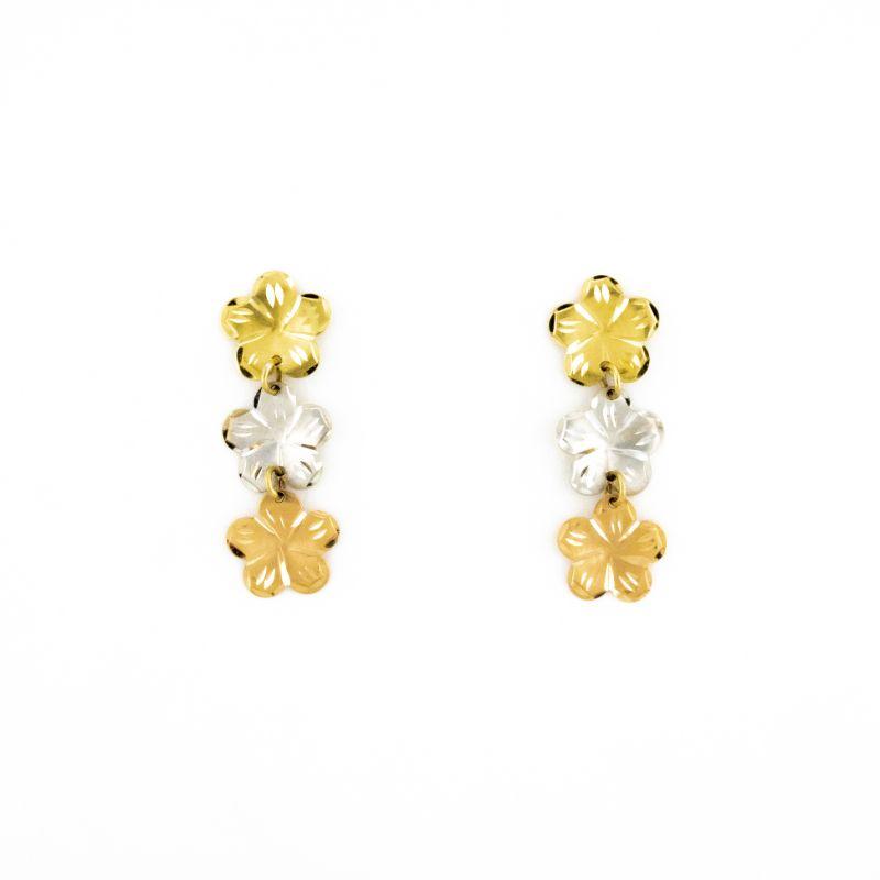 BRINCO FLOR TRES CORES OURO 18K