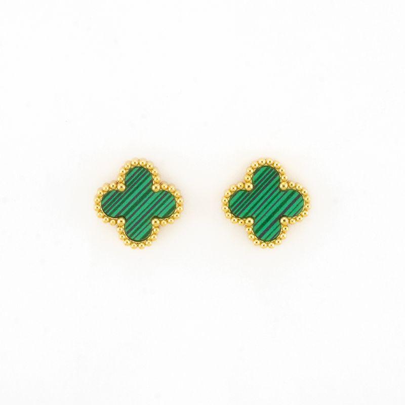 BRINCO TREVO MALAQUITA P BANHADO NO OURO AMARELO