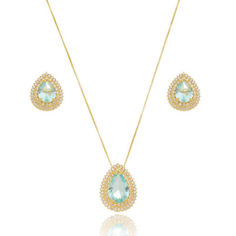 CONJUNTO ÁGUA MARINHA OURO AMARELO