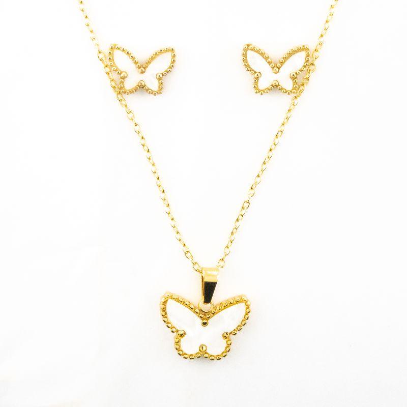 CONJUNTO BORBOLETA MADRE PÉROLA SEMIJOIA