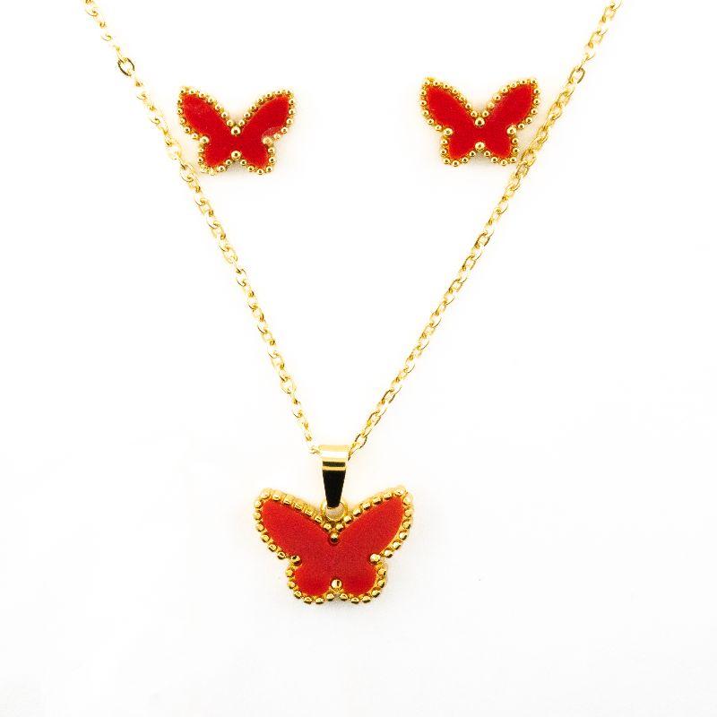 CONJUNTO BORBOLETA VERMELHA SEMIJOIA