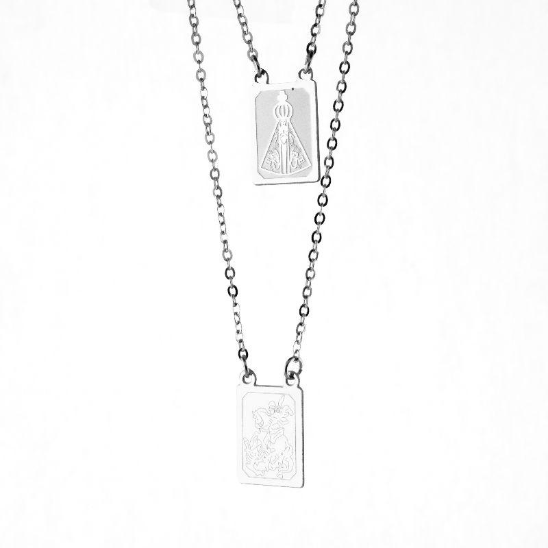 ESCAPULARIO NOSSA SENHORA / SAO JORGE SEMIJOIA OURO BRANCO